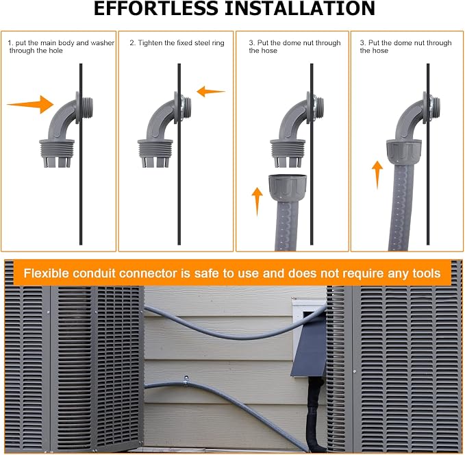 DWALE Liquid-Tight Conduit and Connector Kit,Flexible Non Metallic Liquid Tight Electrical Conduit,1-1/4inch25ft Electrical Conduit Kit,with4 Straight and2 Angle Fittings Included,1-1.4 in. Dia