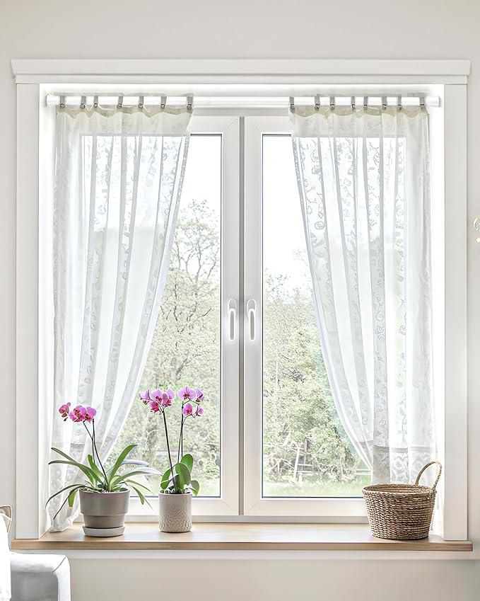 Spring Tension Curtain Rod 30 to 64 Inch, Adjustable Curtain Rods No Drilling Spring Loaded Curtain Rods for Windows Doors Kitchen Closet, White