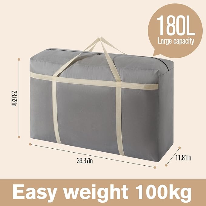 3 Pack 180L Extra Large Moving Bags with Zippers & Carrying Handles, Heavy-Duty Storage Tote Moving Boxes for Space Saving(grey, 3Pack*180L)