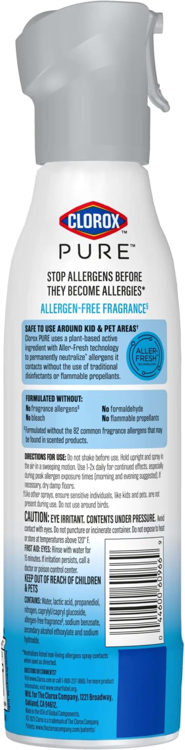 Clorox PURE Allergen Neutralizer Daily Air Spray, Fights Pet Odors, Fresh Scent, 8 Ounces (Pack of 2)