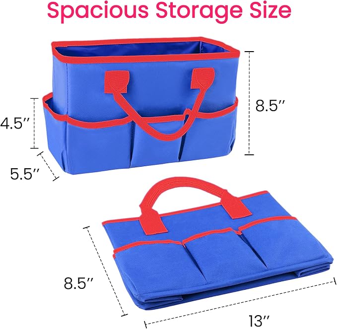 Desktop Tote and Organizer, Teacher Helper Bag for Arts, Books, Stationery, Office Desk, Make-up Storage with Handles for Travel (Blue)