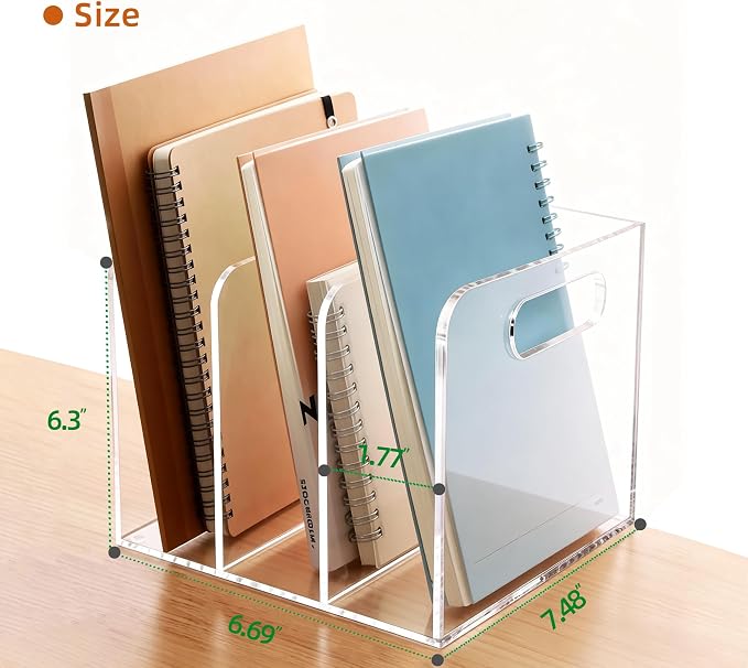 Clear Acrylic Magazine File Holder, 3 Compartment Desk Organizer | 3 spacious vertical compartments hold magazines, files, books & more. Clear acrylic, non-slip base. No assembly, portable.