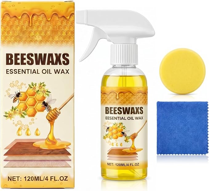 MOYEE Beeswax Wood Polish Spray, Beeswax Essential Oil Wax, Deep Restore Furniture Cleaner for Cabinets, Hardwood Floors, Tables & All Wood Surfaces, Non-Greasy Formula (4oz 1pc)