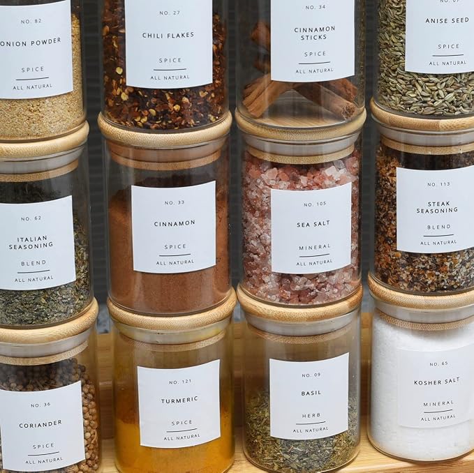 160 Minimalist Spice Jar Labels 133 PRE-Printed Spice Labels 11 DIY White Blank Labels 16 Best by Date Spice Label Waterproof Matte Finish