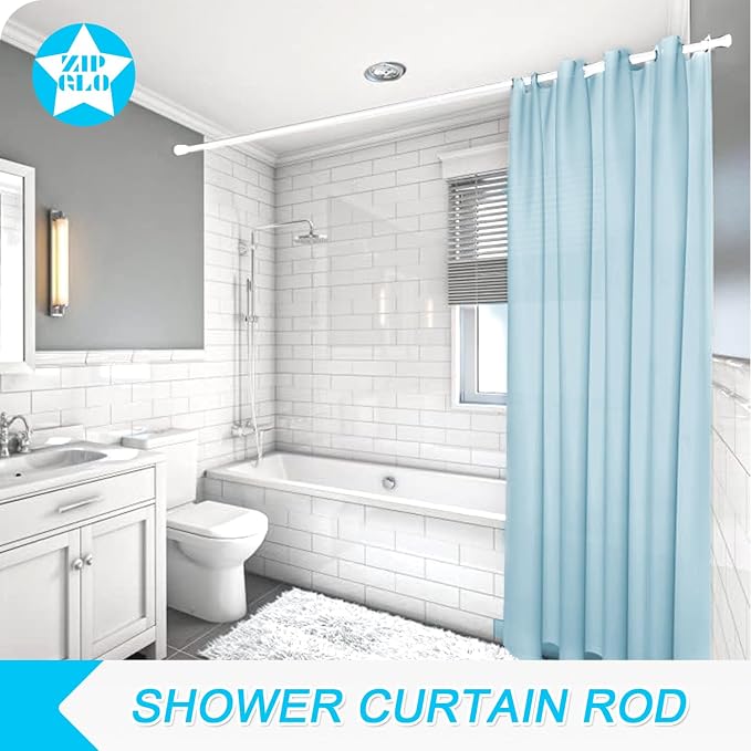 Shower Curtain Rod White Tension Rod 45 to 77 Inch Spring Curtain Shower rod Non Slip 1pcs for Windows No Drilling Adjustable Tension Rods of Curtain Window Closet Kitchen