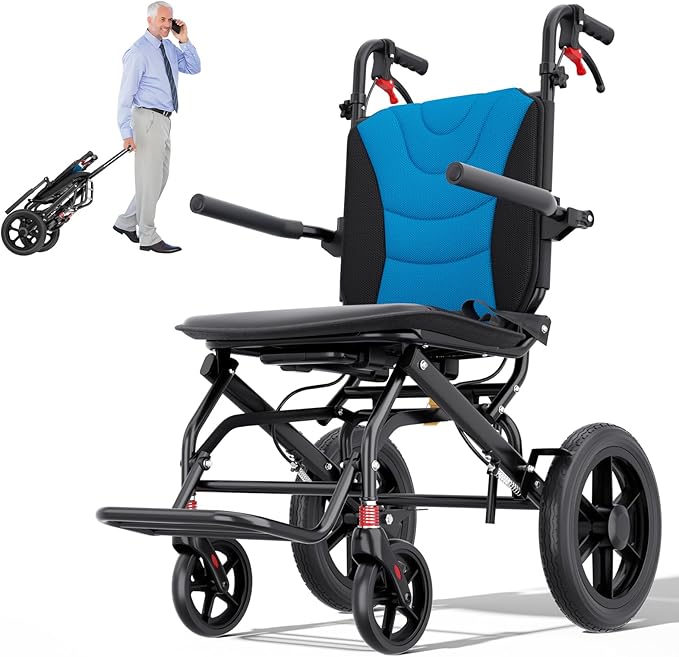 Wheelchairs for Adults Transport Chair Lightweight Foldable with Telescopic Handle, Ergonomic Portable Folding Travel Wheel Chairs for Seniors