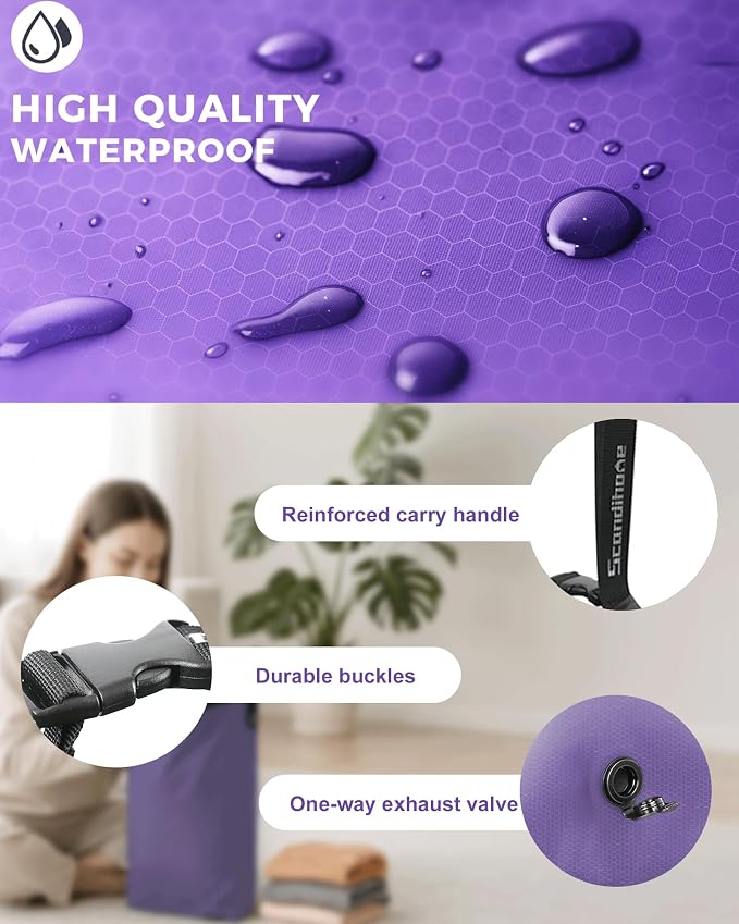 Travel Laundry Bag, Pump-free Vacuum Compression Dirty Clothes Bag, Large Reusable Waterproof & Washable Laundry Bag, Wet and Dry Bag, Ideal for Suitcases, Laundromats (1 Pack) Purple