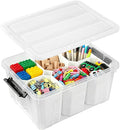 EOENVIVS Clear Storage Tote with 6 Tall Inserts, Stackable craft organizers and storage Box, Plastic Storage Bins with Lids and Handles for Crafts, Jewelry & Sewing, Art Supplies, Markers, Pens