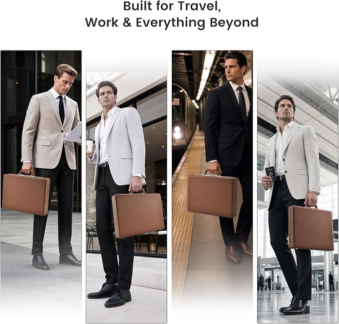 Briefcases for Men, Carrying Case Document Professional Leather Briefcase with Lock, Business Brief Case for 16 Inch Laptop Documents, Durable Executive Attache Case for Work Office Travel, Brown