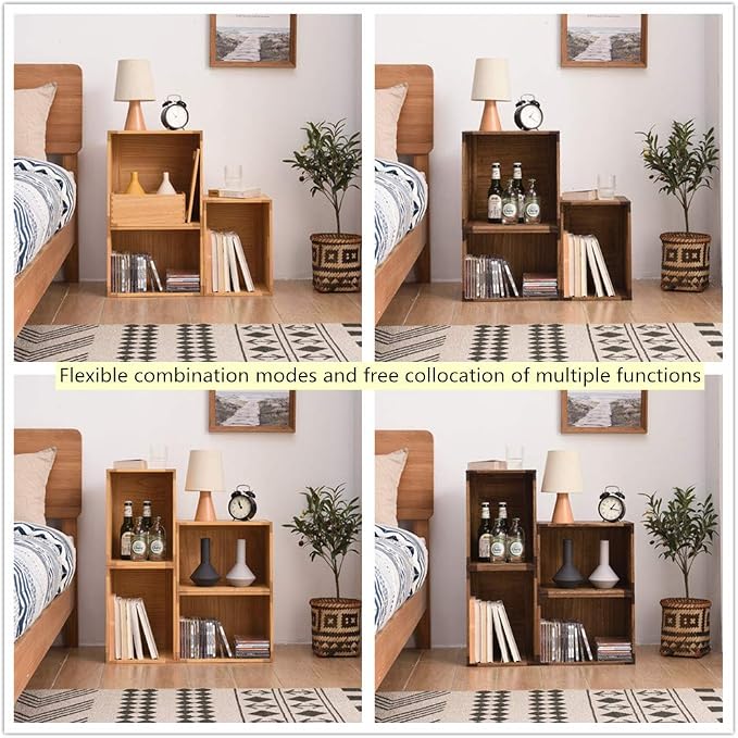 KIRIGEN Stackable Wood Storage Cube with Handles, Open Cubby Bin, Brown | Open-Front Wooden Crate Box for Books, Clothes, Shoes, Closet Storage, and Display for Home Office, Assembly Required