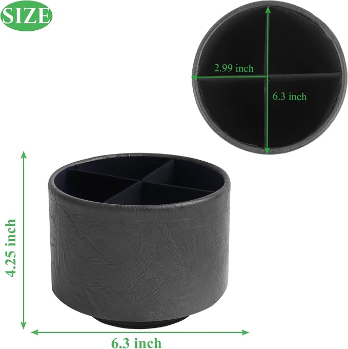 Round Leather Art Supply Organizer,Remote Control Holder,360 Degree Spinning,Multi-Functional Pencil Holder,4 Compartments Desktop Stationary Organizer(1-Crazy Black)