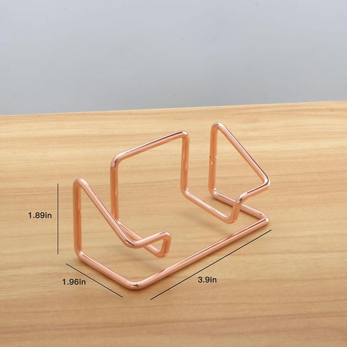 2 Pack Minimalist Metal Business Card Holder, Simple Wire Frame Desktop Organizer for Name Cards, Place Cards and QR Codes, Affordable Elegant Display for Office, Wedding and Home Decor(Rose Gold)