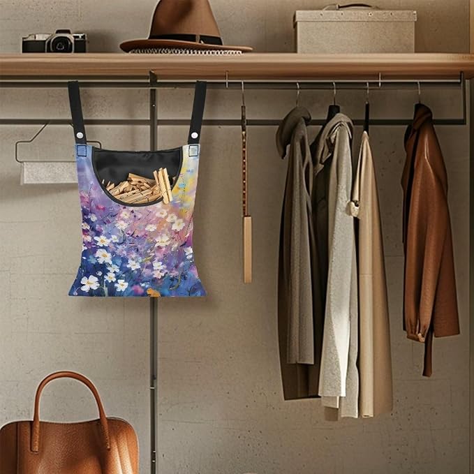 Oil Daisy Clothespin Organizer Bag for Outdoor Portable Clothespin Storage Clothespin Bag with Large Opening Waterproof Laundry Clothespin Bag Clothespin Holder for Clothesline Outdoor