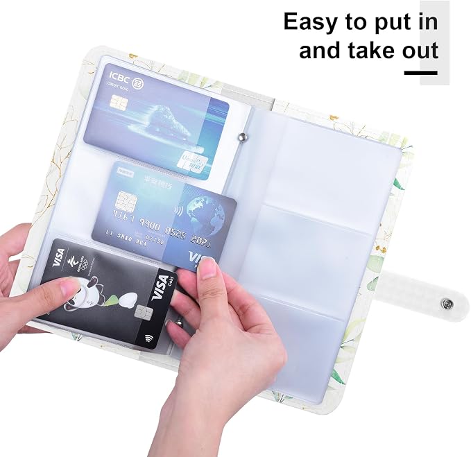 Rouidr Business Card Organizer, RFID Business Credit Card Holder with 96 Card Slots, Portable Leather Card Wallet for Women, Eucalyptus Leaf