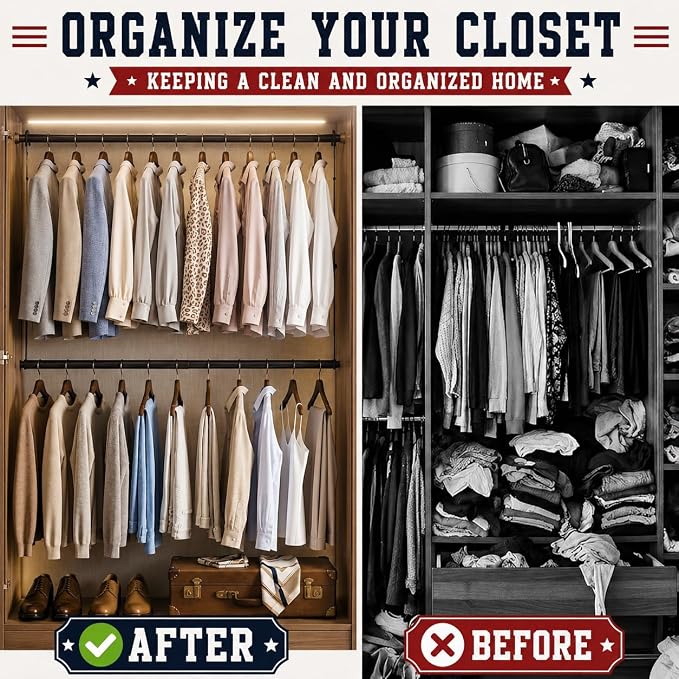 OPKING Double Hanging Closet Rod Extenders Adjustable Width & Height Black | Stepless Adjustment, Space-Saving & Expand Space, Assemble Easily, Heavy-Duty Iron, Hold Up To 45 LBS, Smooth Surface,