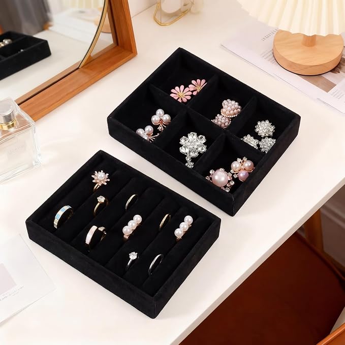 2pcs Jewelry Drawer Organizers Trays 6 Grid Ring Holder for Drawer Small Ring Organizer for Jewelry Rings TrayRings Holder Display Tray Necklace Insert Holders Case for Girl Store Selling or Home Show