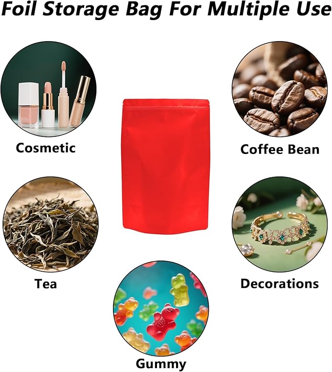 50PCS Smell Proof Resealable Pouch Bags,ULIFESTAR Aluminum Foil Flat Food Storage Bag,Sealable Pcsaging Zipper Pouches with Tear Notches for Pcsaging Lipgloss,Jewelry,etc(20 * 30cm/7.87 * 11.81",Red)