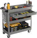 3 Tier Heavy Duty Rolling Tool Cart with Drawers, Large Storage Utility Cart on Wheels for Garage, Warehouse, Repair Shop (Gray)