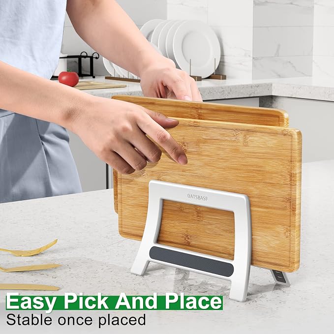 Cutting Board Holder, Cutting Board Rack Chopping Board Holder,Auto Width Adjustable Cutting Board Holder Stand for Countertop Counter Kitchen Cabinet (White)