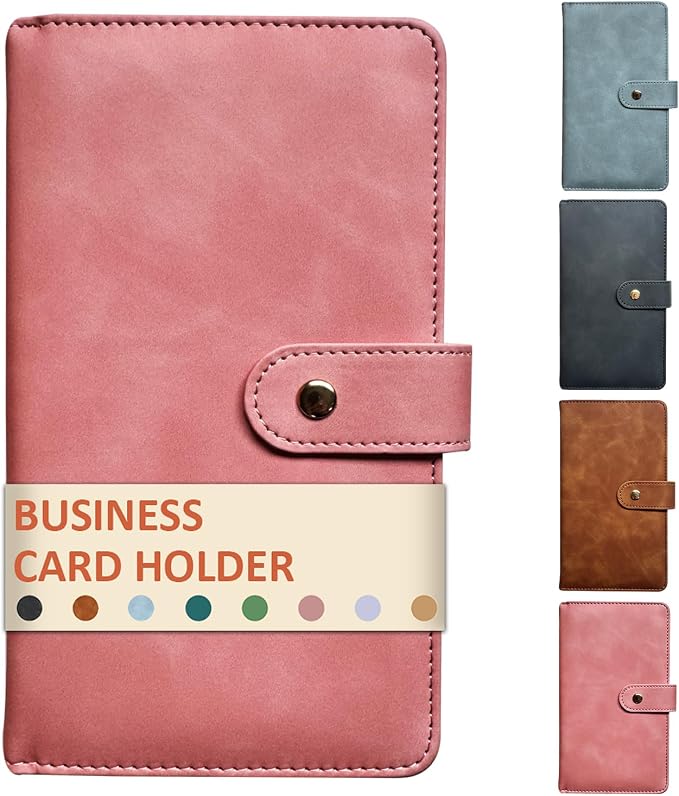 Leather Professional Business Card Holder Book Organizer, 240 Card Slots Capacity Booklet, Premium PU Name Cards Storage Folder with Soft Cover, Credit Card Binder Holder for Men/Women (Pink)
