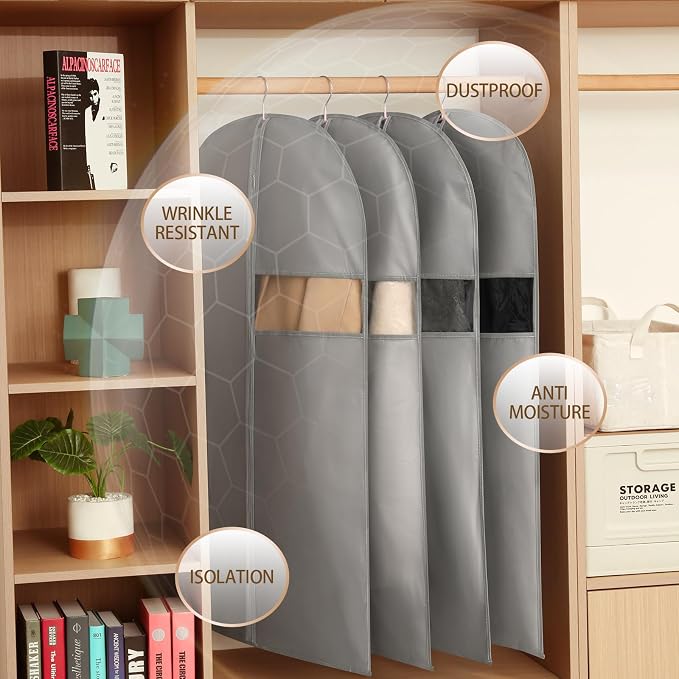 Kimmama Dress Bags for Gown, Garment Bag for Hanging Cloth, 23.6" x 65" | PEVA Material, Clothes Cover, For Wedding Dress, Suit, Dance Costumes, Coat