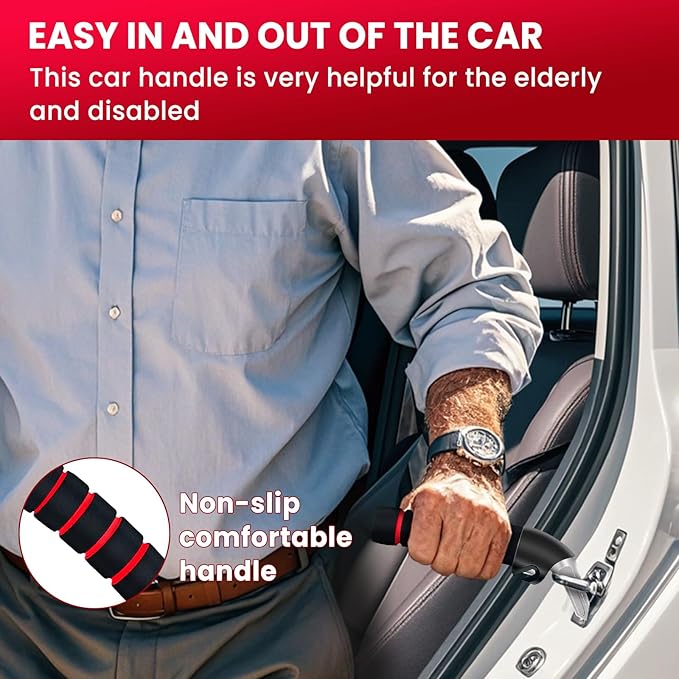 KOUNATSURI 2Pack Car Door Handle for Elderly Car Handle Assist Support Multifunction Handle for Elderly and Handicapped (Red)