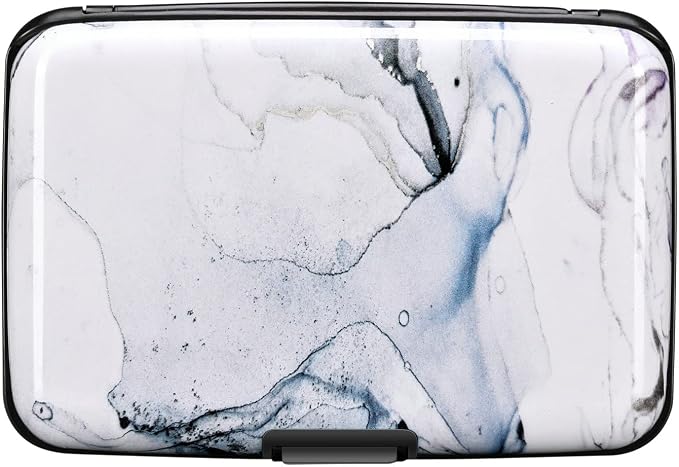 ELFISH RFID Blocking Credit Card Protector Aluminum ID Case Hard Shell Business Card Holders Metal Wallet for Men or Women (Graywhite Marble)