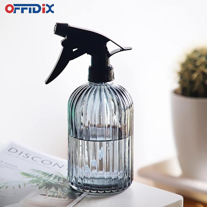 OFFIDIX Glass Spray Bottle, Garden Plants Indoor Plant Mister with Adjustable Nozzle, 0.4L/13.5oz Pressure Watering Can Handheld Spray Bottle for Outdoor Indoor Plants and Cleaning Work (Gray)