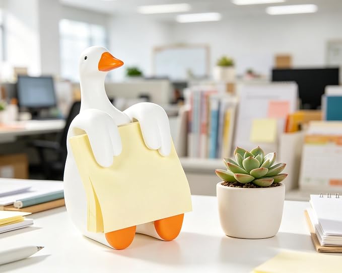 Silly Goose Pop-Up Sticky Note Dispenser for 3 x 3 in Notes, Orange | Includes 100 sheets; handmade resin decor for office, home or classroom; gift for teachers, coworkers and goose lovers