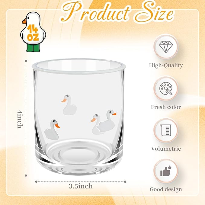 14 Ounce Icon Juice Glasses, Aesthetic Cocktail & Old Fashioned Drinking Glasses, Iconic Clear Glass Cups for Women, Sister, Friend & Party Gifts (Swan)