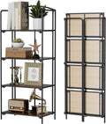 Crofy 4-Tier Foldable Bookshelf, Black Frame & Walnut Shelves | No-Assembly Collapsible Portable Storage Organizer; Sturdy Walnut Finish Shelves; Ideal for Living Room & Home Office