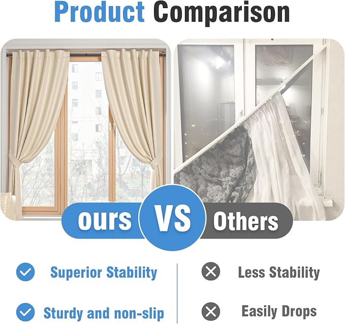 AIZESI 2 Pack Tension Curtain Rod for Windows 45 to 77 Inch, Adjustable Expandable Spring Curtain Rods No Drilling, Non Slip Curtain Rod for Bedroom Doorway Closet, Black