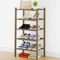 Smiry Small Bamboo Shoe Rack, 5 Tier Free Standing Wooden Shoe Organizer, Stackable Wood Shoe Storage Shelf for Closet, Entryway, 14 Vertical Slats, 2+2+1 Stack Thicker Legs, 17.3"x11"x32.5", Walnut