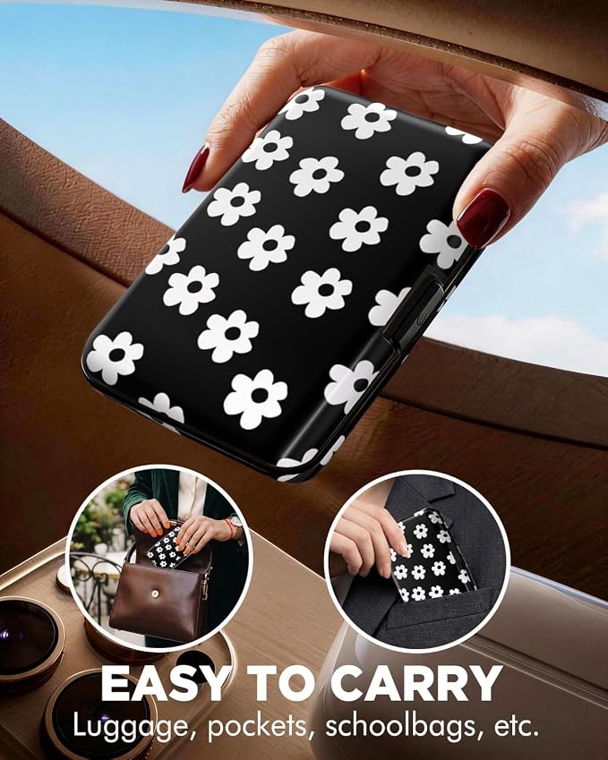 Maicican RFID Blocking Aluminum Credit Card Holder | Slim Metal Wallet for Women & Men, Business Card Case for Travel, Fits Front Pocket, Card holder wallet - White flowers