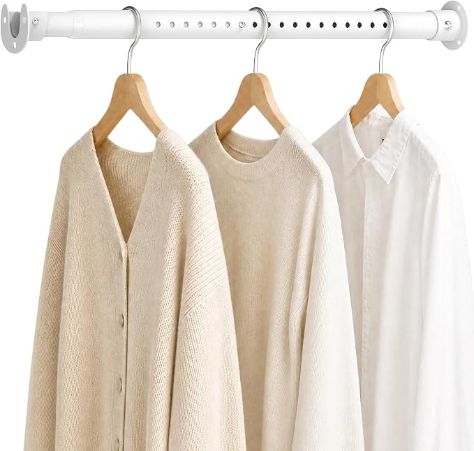 Metal Closet Rod 1.3" Heavy Duty Adjustable Hanging Rod 17-39 Inch | White, Stainless Steel, 1.3 Inch Diameter, Wall Brackets Included, For Hanging Clothes, Walk-In Closets, Laundry Rooms