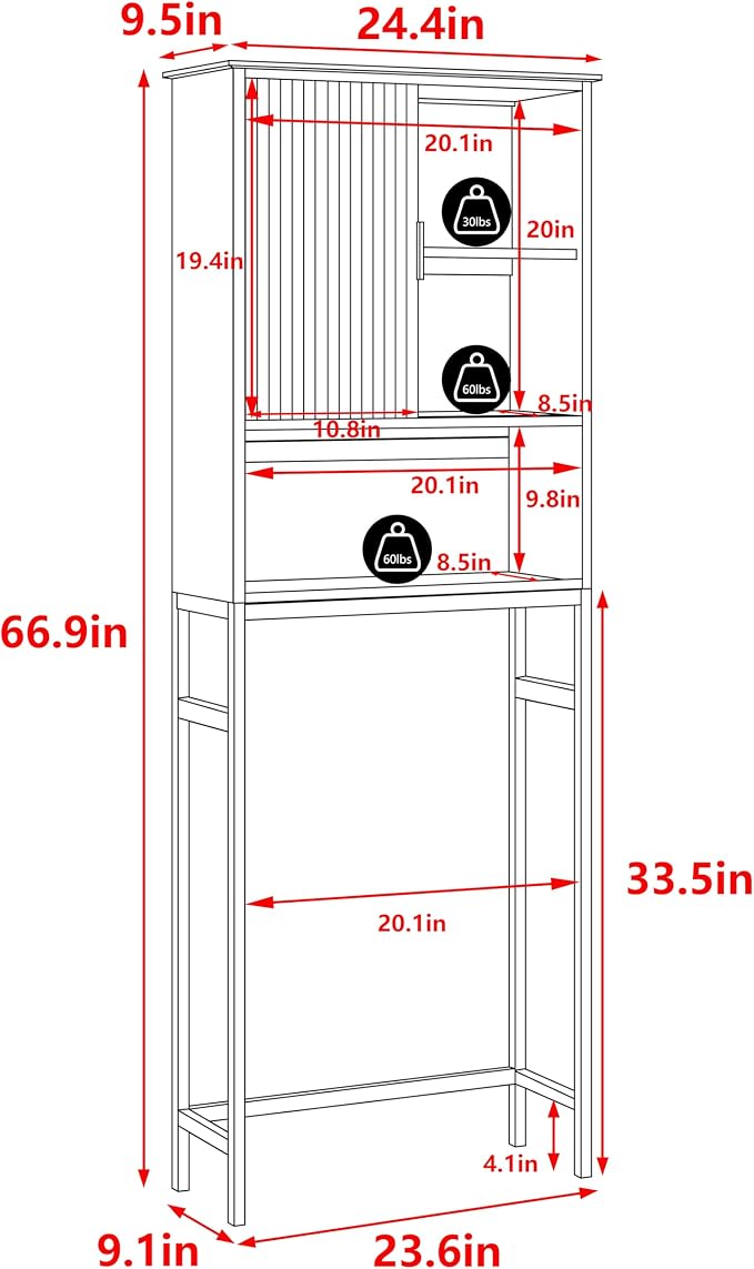 Yardenaler Over The Toilet Storage Cabinet with Fluted Doors, Bathroom Over Toilet Rack with Adjustable Shelf Bamboo FreeStanding Space-Saving Storage Organizer, Natural