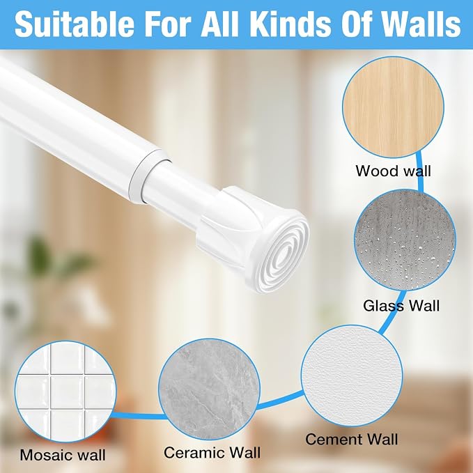 2 Pack Spring Tension Curtain Rods 11-19 Inches,5/8" Diameter White Spring Load Adjustable Expandable,Small Short Tension Curtain Rod for Windows,Kitchen,Doorway,Bathroom,Cupboard Bars