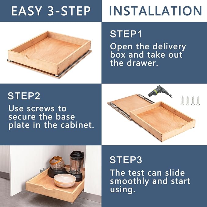 Pull Out Cabinet Drawers - 6x2 Size Options (12-23'W,18-21'D), Pre-Assembled with Soft Close Slides, Solid Beechwood, Easy Installation(23'W x 18'D)