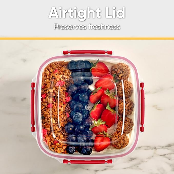 Superio Plastic Food Storage Container with Airtight Lid- 48 Oz, BPA Free, Leakproof, Stackable, Microwave, Dishwasher and Freezer Safe, Red