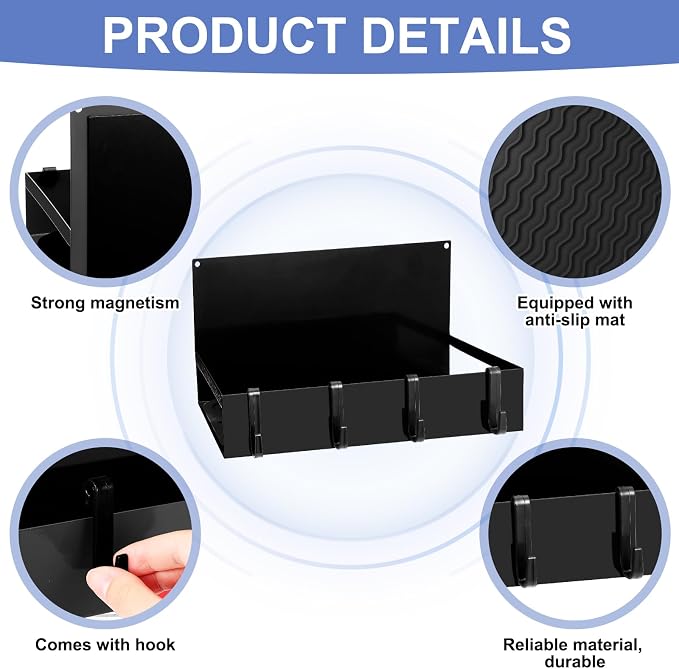 Lineshading 3 Pack Magnet Garage Organizer Magnetic Spice Rack for Refrigerator 20 lb Capacity Shelf Hanging Heavy Duty Magnetic Fridge Side for Organize Garage Tools(Black)