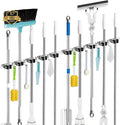 2 Pack Broom Holder Wall Mount, 5 Racks 4 Hooks Mop and Broom Organizer | Mop Holder Wall Mount and Broom Hanger for Garage, Laundry Room, Kitchen and Utility Storage