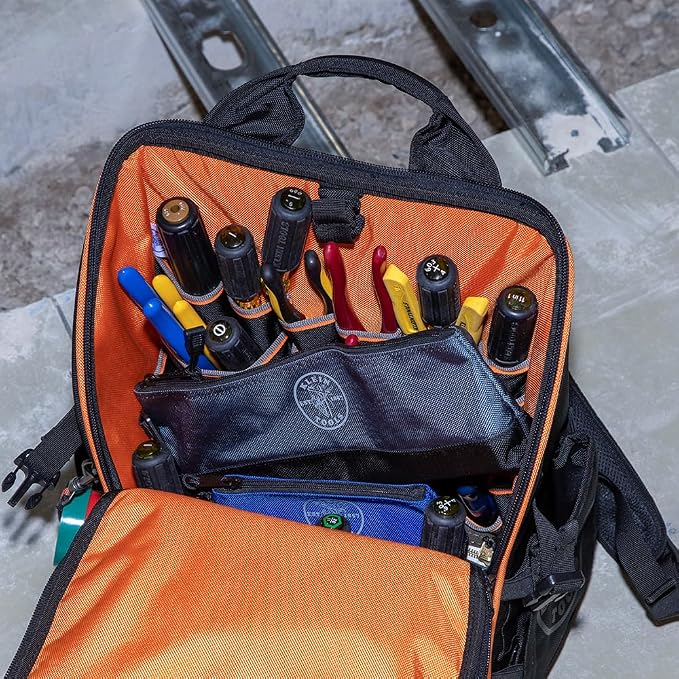 Klein Tools 55569 Stand-Up Zipper Bag Tool Pouch with Carabiners, Reinforced Gusseted Bottoms, Water Resistant 1680d, Multi-Size 5-Pack