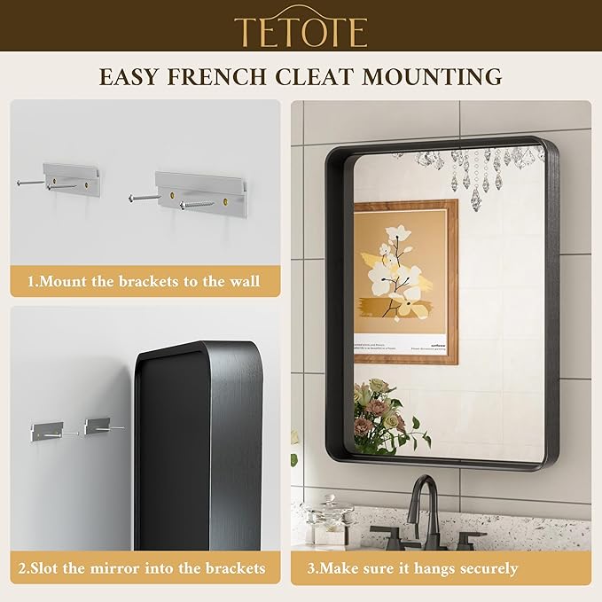TETOTE 40 x 30 Inch Bathroom Mirror, Silver Framed Wall Mounted Brushed Silver Metal Rectangle Modern Vanity Mirror (Horizontal/Vertical)