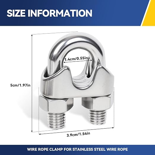 24 Pcs 1/2 inch Wire Rope Clips,Wire Rope Clamp,Cable Clamp | 304 Stainless Steel Smooth Rods for Industry, Metal Working Hobbies and DIY Craft