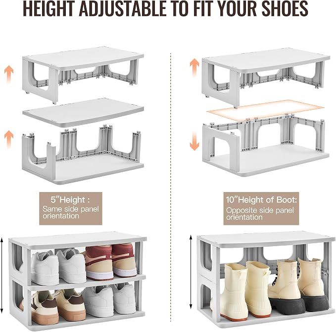 TRZZ 5-Tier Shoe Rack, Narrow Stackable Organizer, Grey | Removable Partition, Vertical Efficient Shoe Storage, for Closet, Entryway, Small Spaces