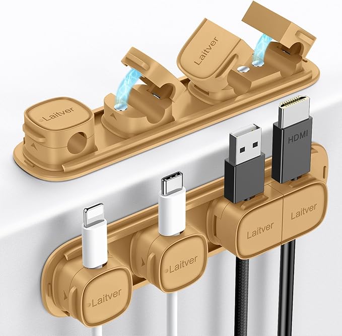 6 Pack Magnetic Cable Clips [1s Open/Lock], Cord Organizer Holder | Strong Adhesive Desk Cable Management- Organize Charging Cords Neatly for Home, Office, Car,Desk, Nightstand-Milk Coffee