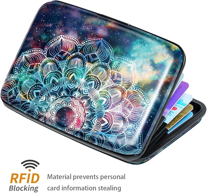 Credit Card Holder for Women,RFID Blocking Slim Hard Mini Card Case ID Case Travel Wallet Nebula