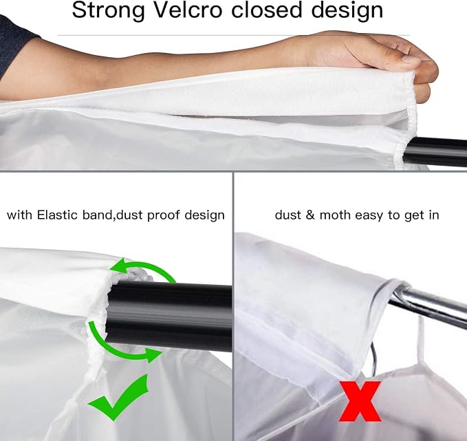 Zilink 60“ Hanging Garment Bags for Closet Storage Large Clear Window Hanging Clothes Storage Garment Rack Cover Dress Protector for Suit, Coat, Wardrobe, Bottom Enclosed, Set of 2