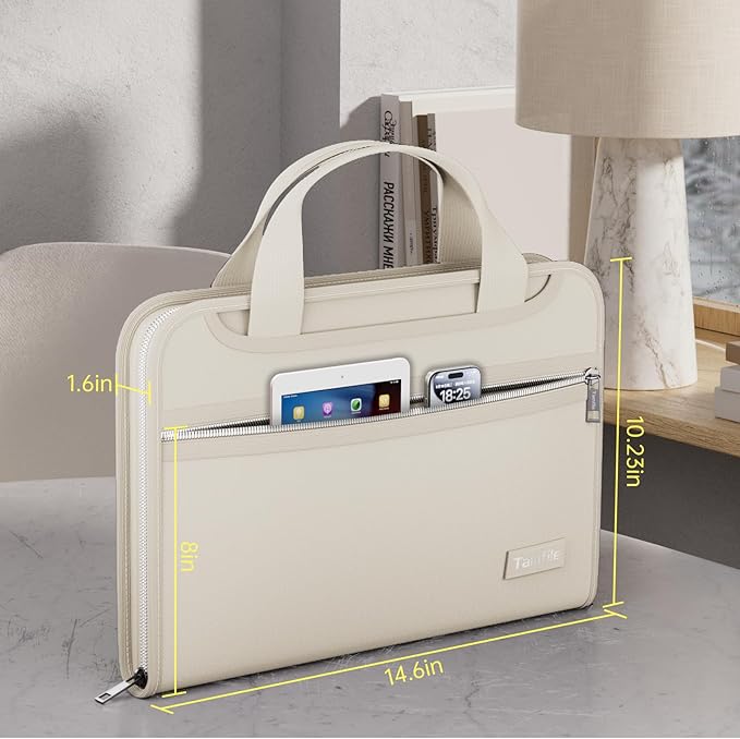 Waterproof Fireproof Accordion File Organizer with 13 Pocket Expanding File Folder for Letter A4 Files (Colorful, Pockets, Beige with Handle)