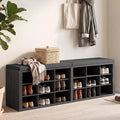 Shoe Rack Bench, Shoe Storage Bench with Cushion, Shoe Organizer 18 Cubbies for Entryway Hallway Bedroom Living Room, Holds Up to 400lbs